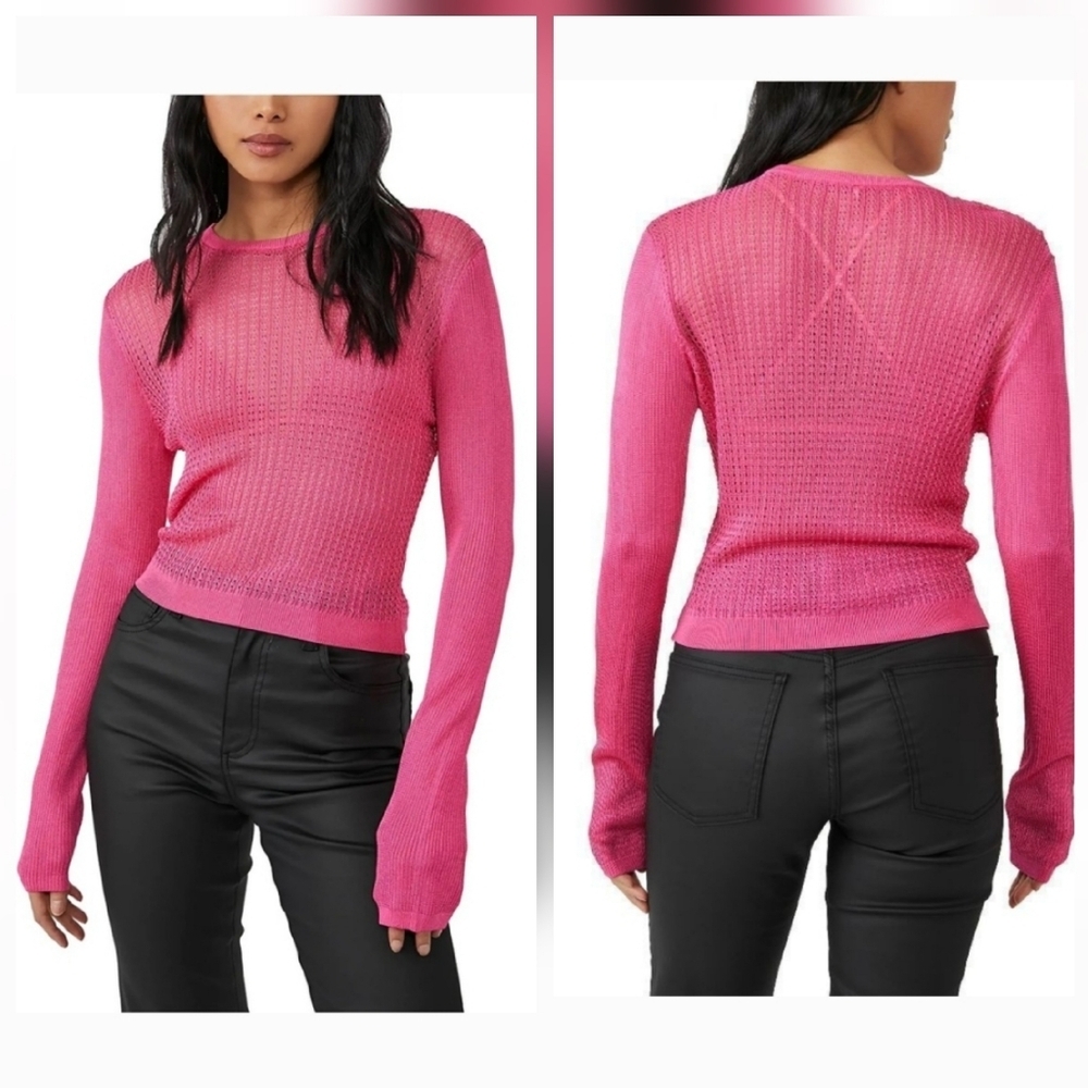 Free People H2O Crewneck Pullover Lightweight Sweater Hibiscus Highlight Size S